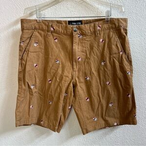 Raw Yarn Industries tan cupcake print twill shorts